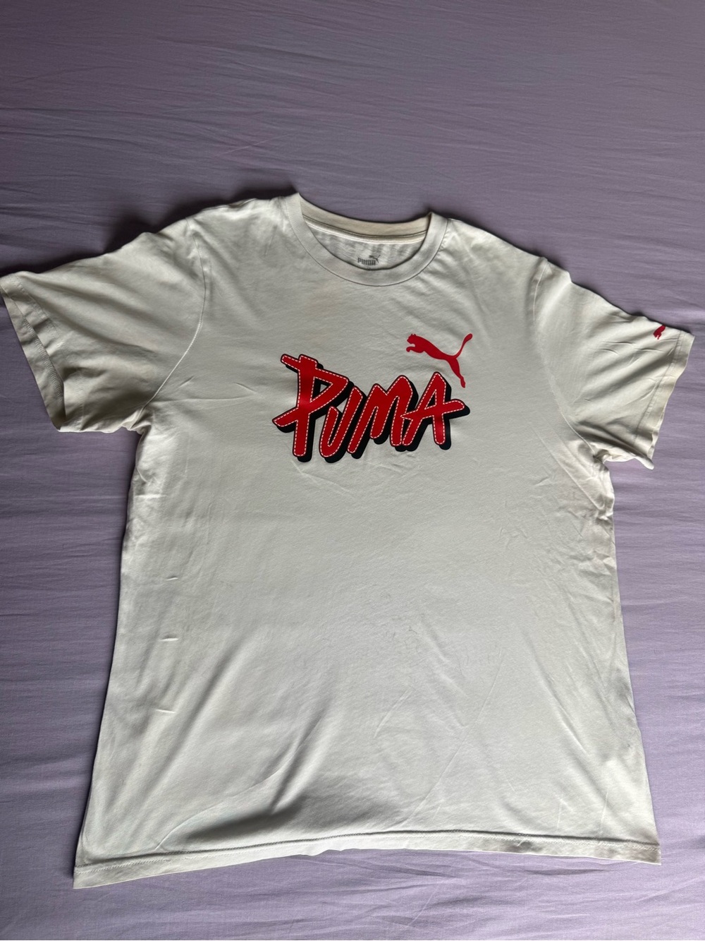 Puma White Short-Sleeve Tee with Red Logo Script